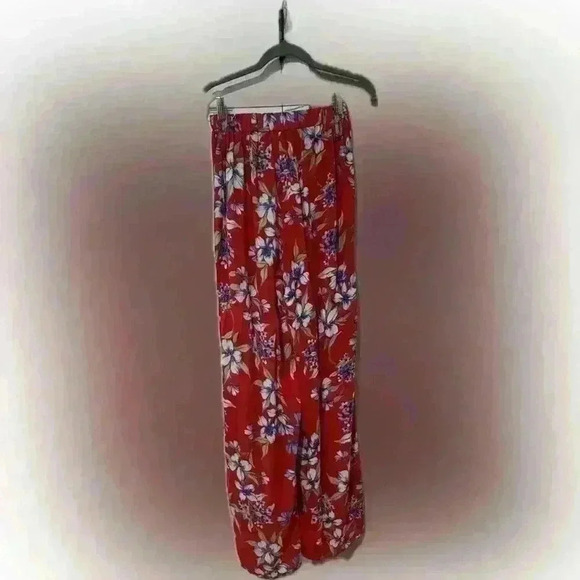 5 for $25| Fashion Nova red large print floral palazzo flowy wide leg pants XS - Picture 3 of 8